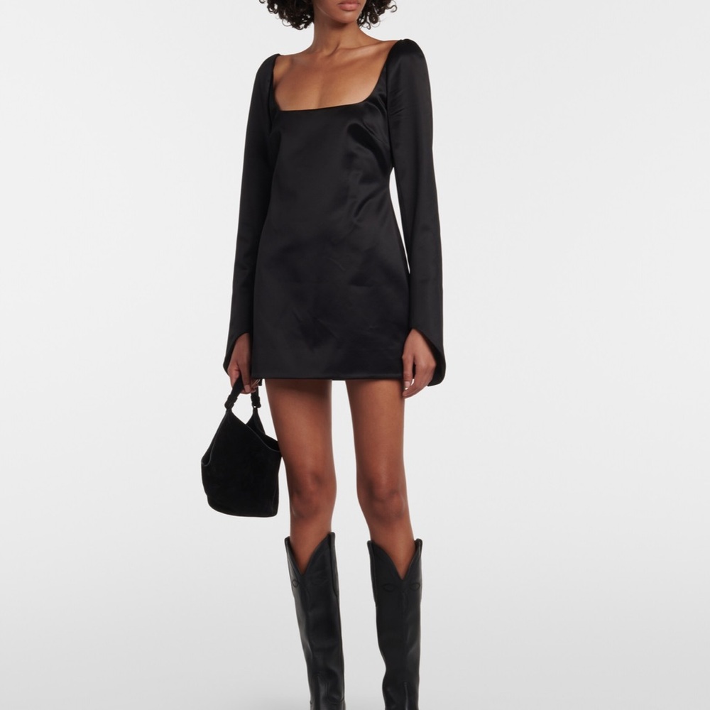 KHAITE Tate Satin Black Long Sleeve Mini Dress